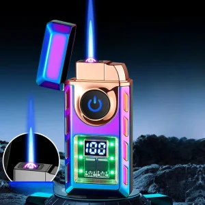 Hot Sales New Electronic Pulse Cigarette Lighter Gas and Electric Digital Display Double Arc Windproof Butane Gas Lighter